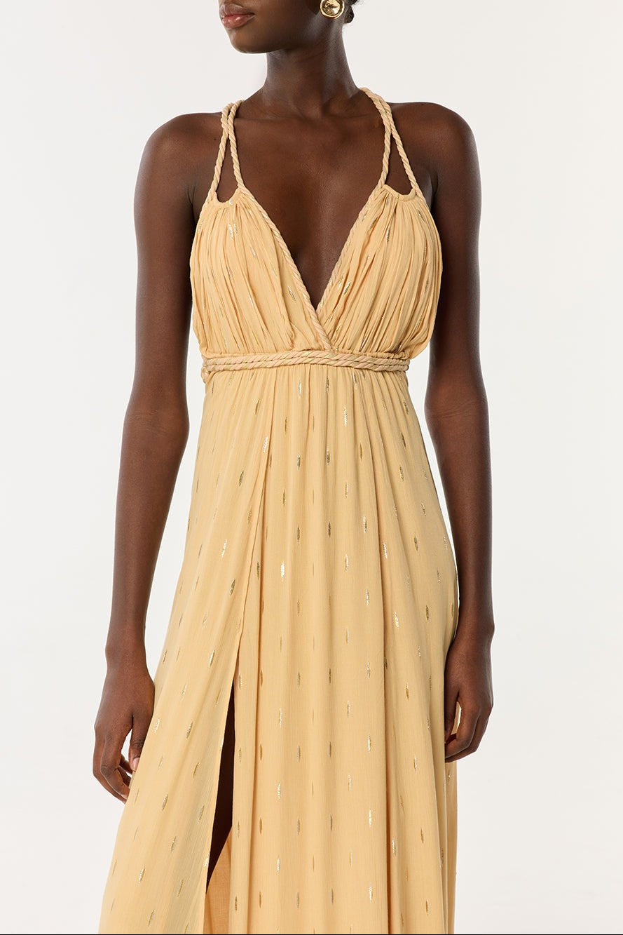 Long Dress Collette - Cream M / CREAM / VISCOSE CRINKLE METALLIC PLAIN Long Dress Collette - Cream M / CREAM / VISCOSE CRINKLE METALLIC PLAIN