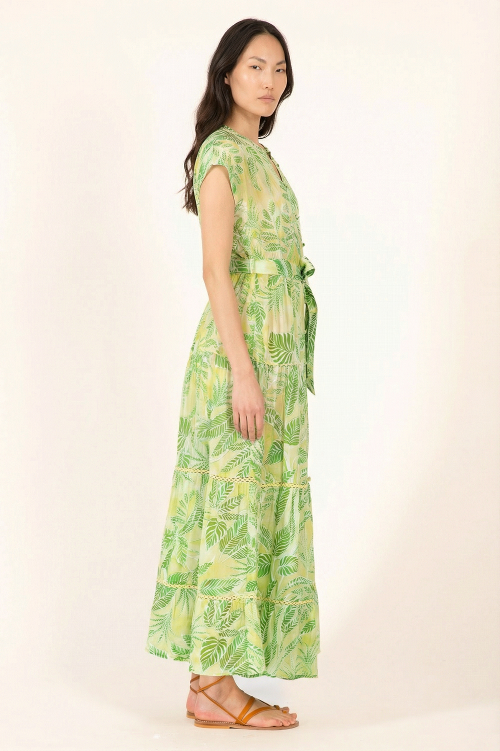 Long Dress Kora - Green Calathea - Poupette St Barth