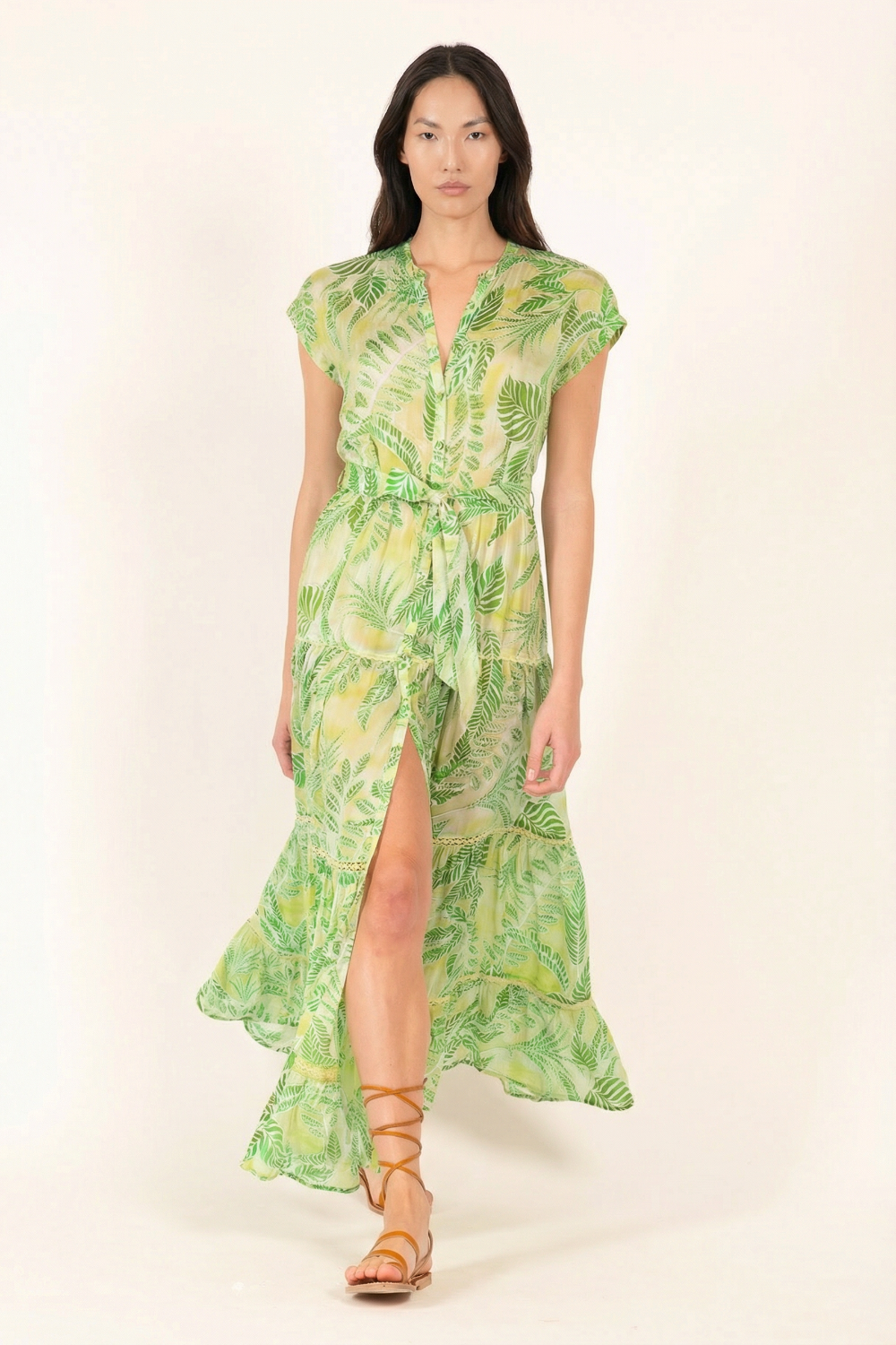 Long Dress Kora - Green Calathea - Poupette St Barth