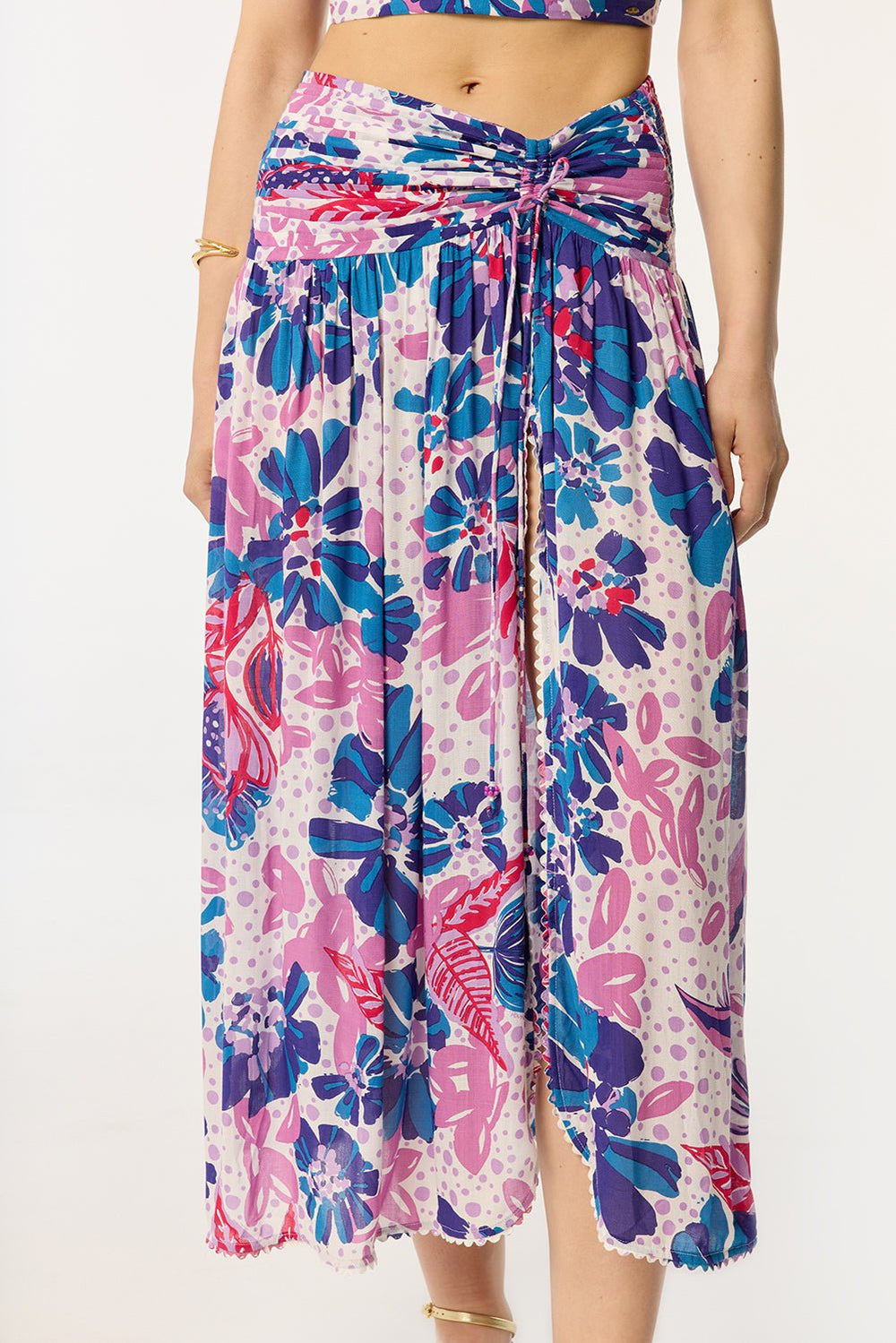 Long Skirt Carla - Blue Artistic Flower - Poupette St Barth