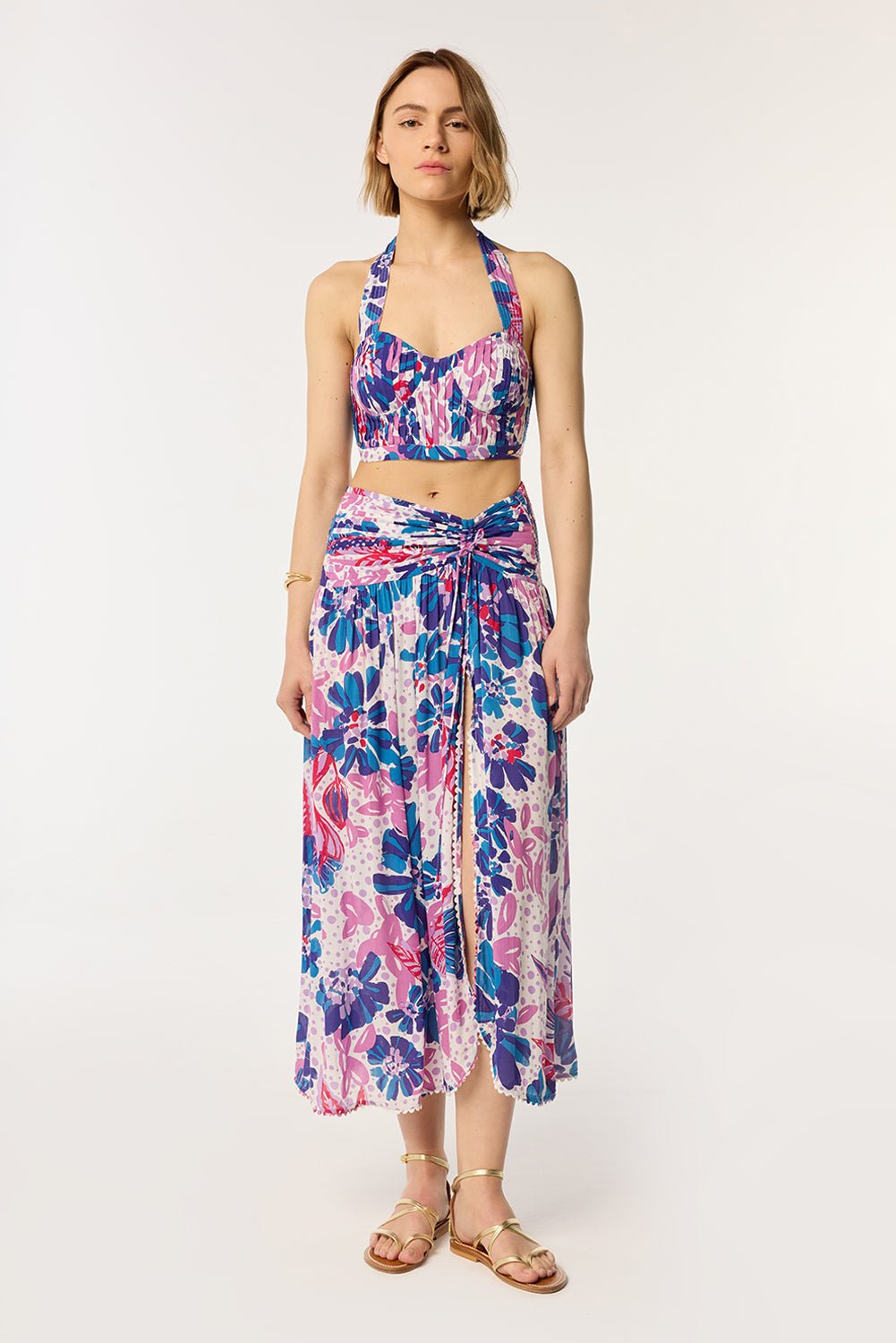 Long Skirt Carla - Blue Artistic Flower - Poupette St Barth