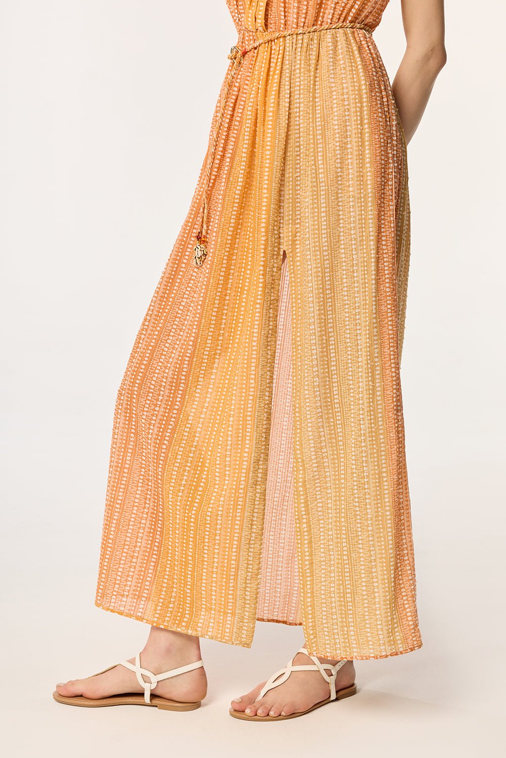 Long Dress Mara - Orange Shona | Spring Collection | Poupette St Barth XS / ORANGE SHONA / COTTON STRIPE PLUMETIS Long Dress Mara - Orange Shona | Spring Collection | Poupette St Barth XS / ORANGE SHONA / COTTON STRIPE PLUMETIS