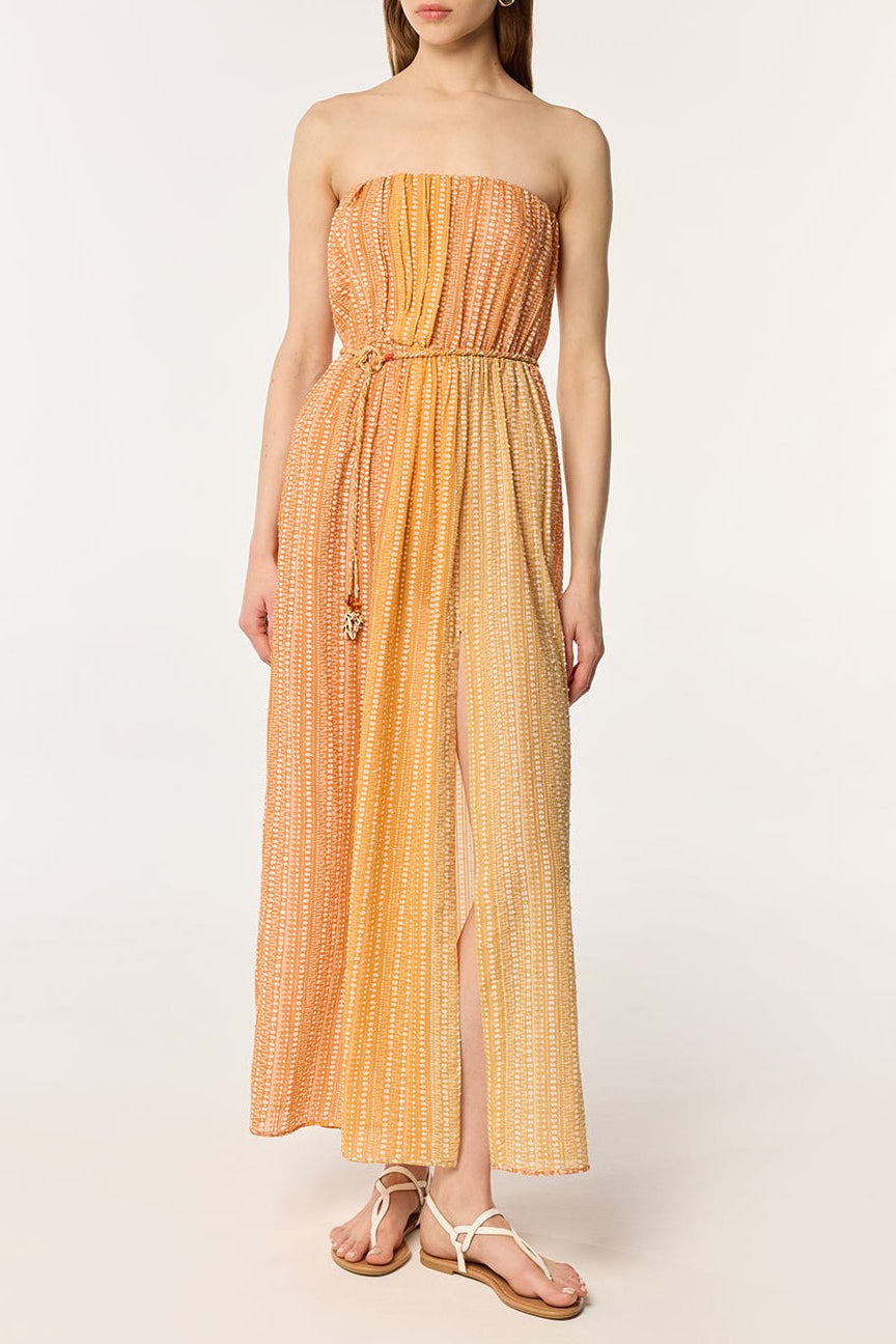 orange and gold maxi dress Daska - Ruched Long Sleeve Maxi Dress - Women - Polyester - S