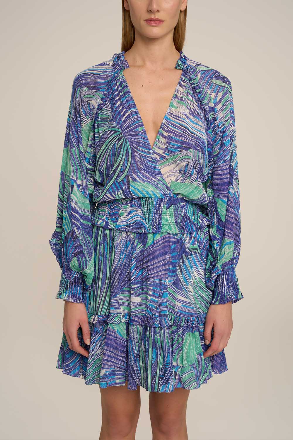Blue mini dress Alua by Poupette St Barth featuring a fitted silhouette and stylish design, displayed on a mannequin.