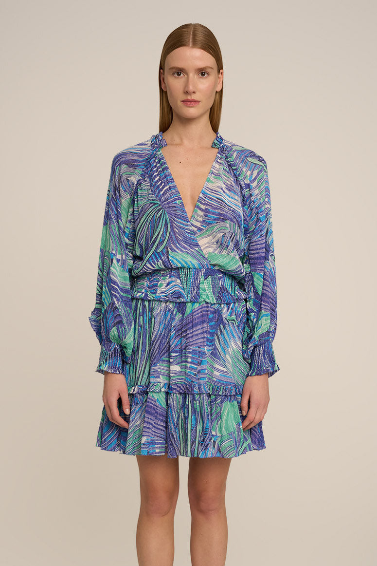 Blue Althea Mini Dress by Poupette St Barth, front view showing lightweight fabric and stylish sleeveless design.