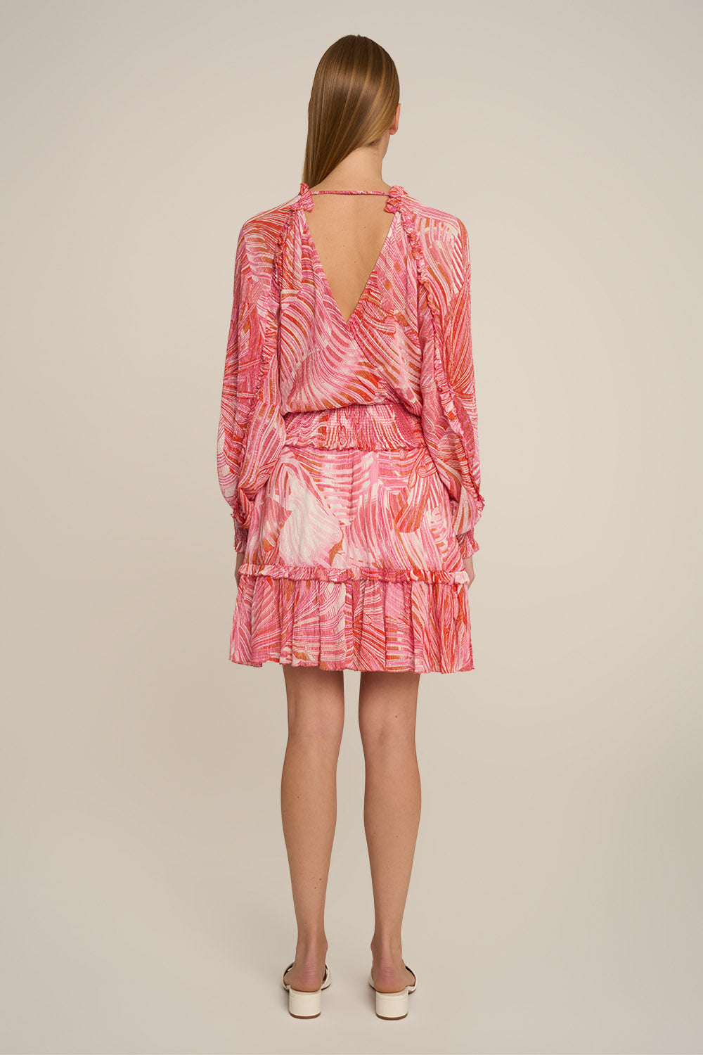 Pink Mini Dress Alua by Poupette St Barth, showcasing the back view with a fitted silhouette and stylish design.