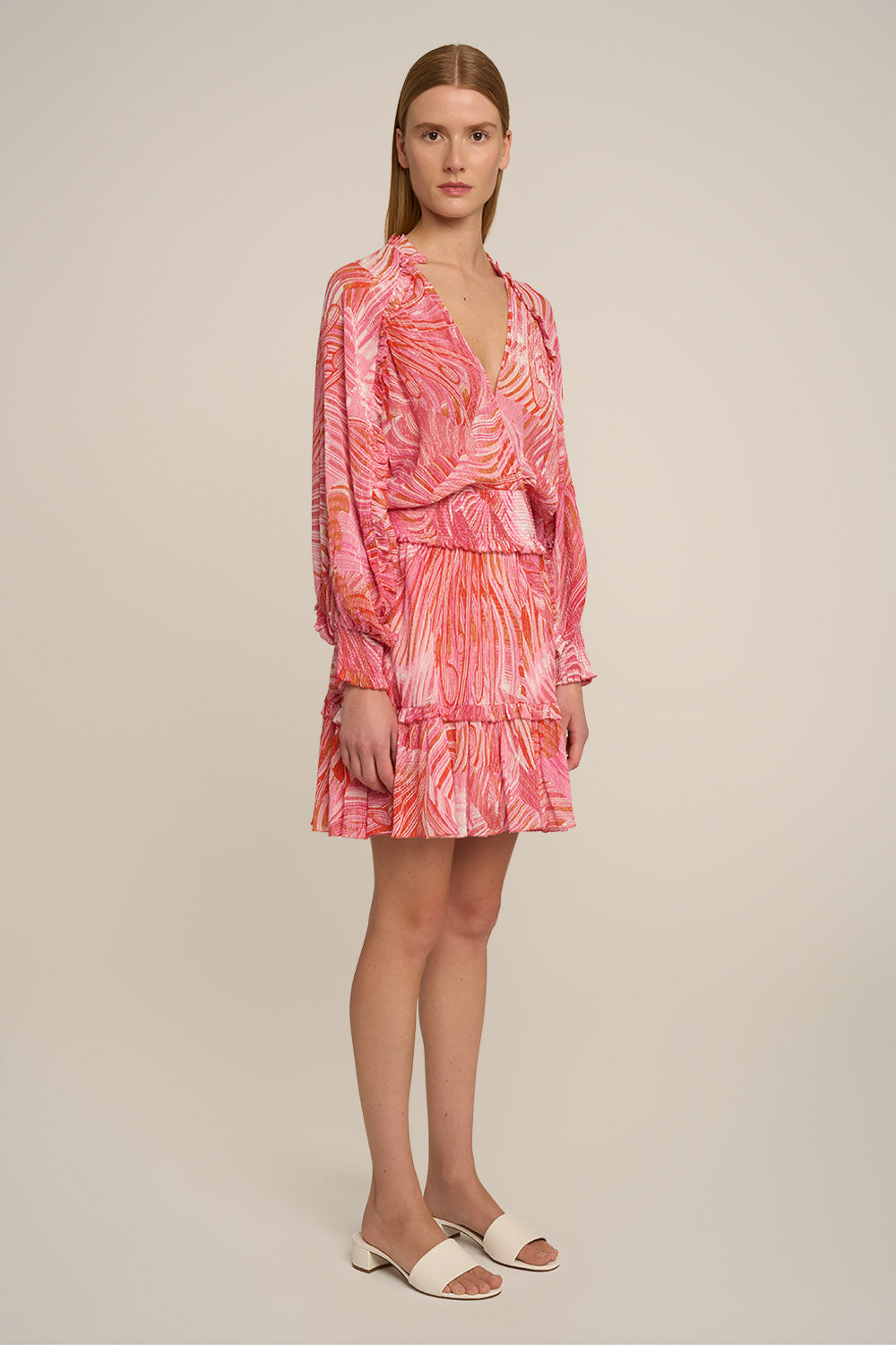 Pink Althea Mini Dress Alua by Poupette St Barth, showcasing a stylish side view of the lightweight, feminine dress.