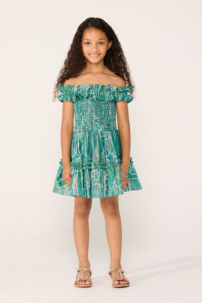 blue chew girl in green dress Teal Dotted Dress– Teuta Matoshi