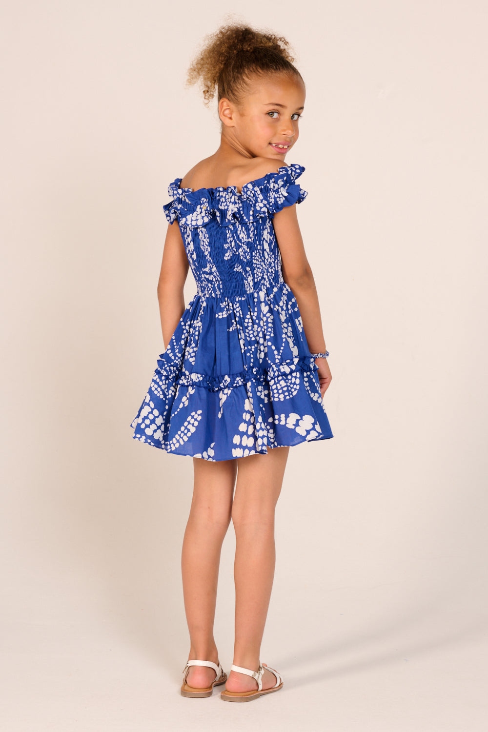 Mini Dress Amber for girls - Blue Austral - Poupette St Barth