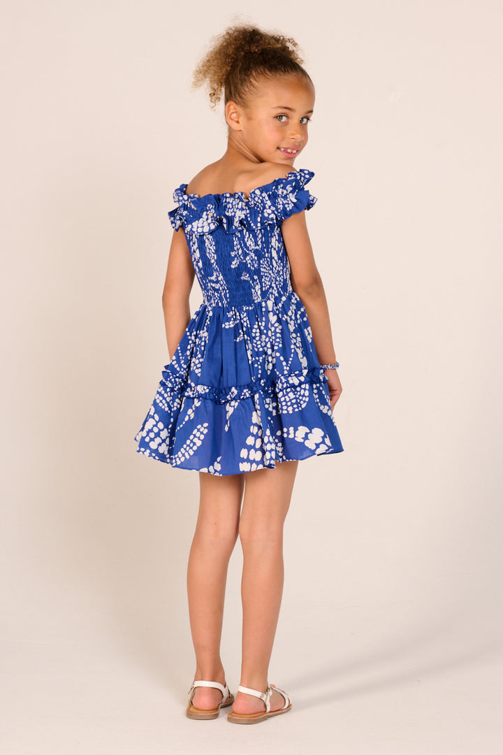 Mini Dress Amber for girls - Blue Austral - Poupette St Barth