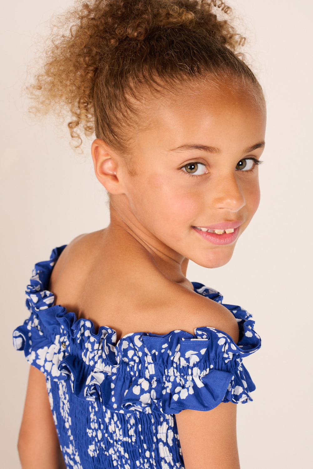 Mini Dress Amber for girls - Blue Austral - Poupette St Barth