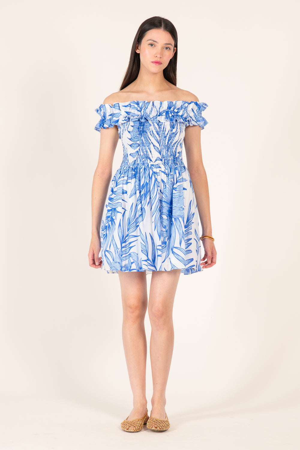 Mini Dress Amber - Blue Palm Leaf - Poupette St Barth