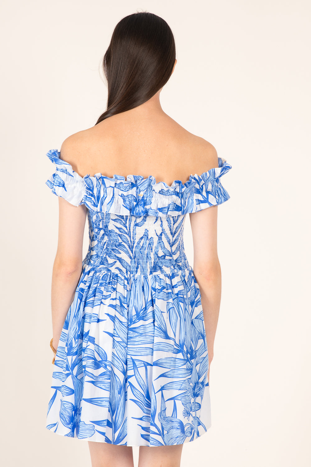 Mini Dress Amber - Blue Palm Leaf - Poupette St Barth