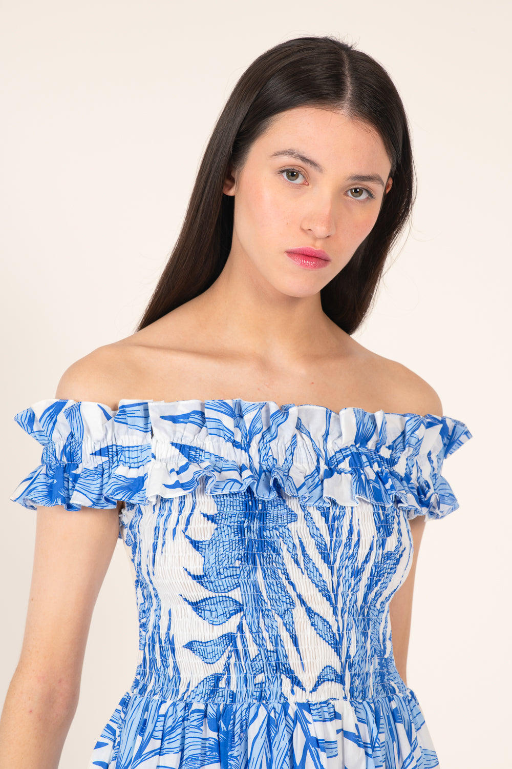 Mini Dress Amber - Blue Palm Leaf - Poupette St Barth