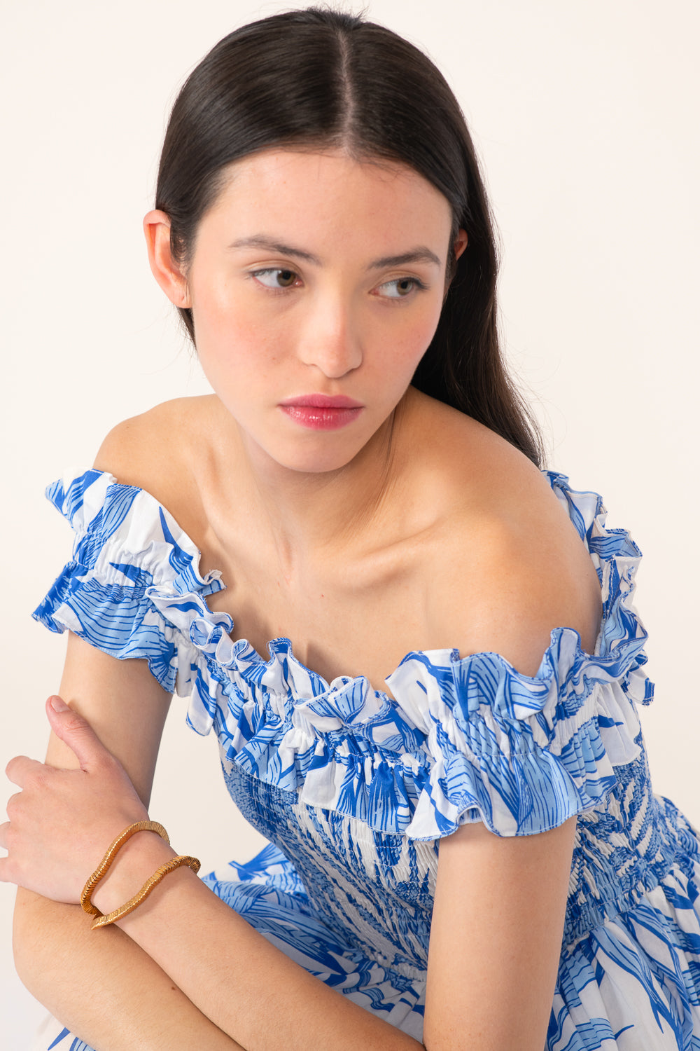 Mini Dress Amber - Blue Palm Leaf - Poupette St Barth