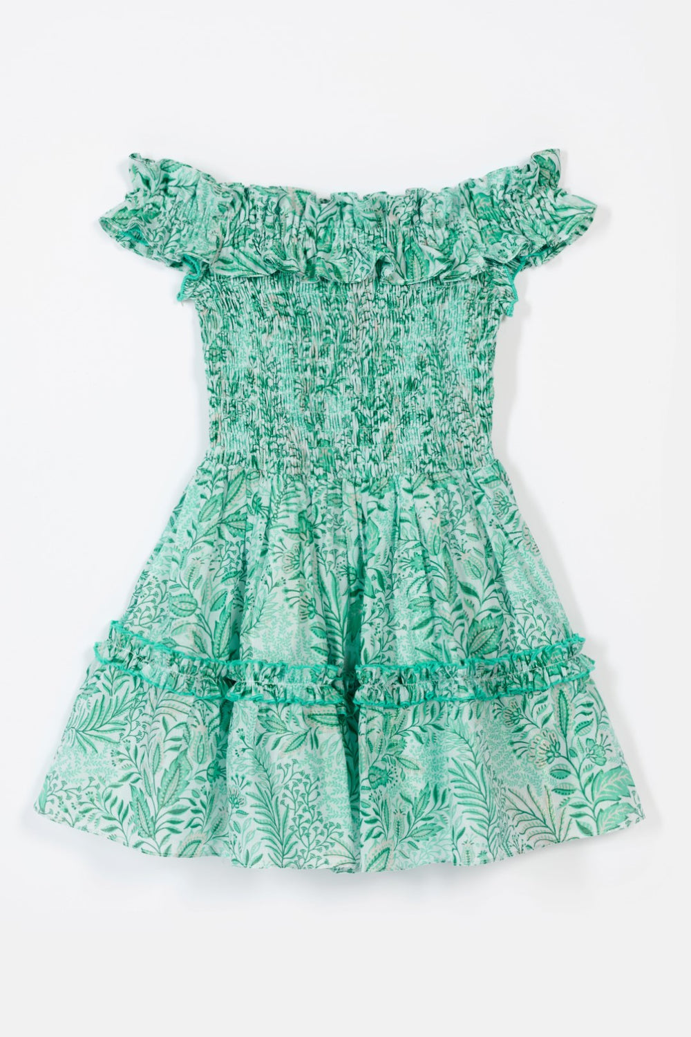 Mini Dress Amber for girls - Green Palmarosa - Poupette St Barth