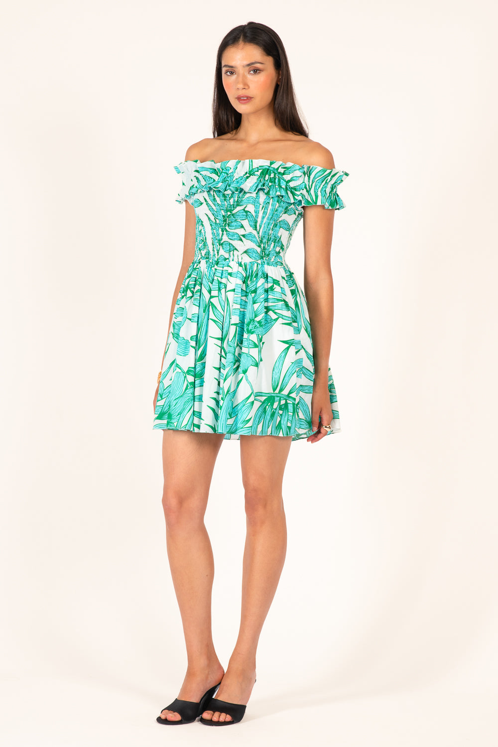 Mini Dress Amber - Green Palm Leaf - Poupette St Barth