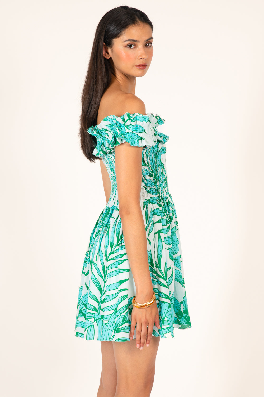 Mini Dress Amber - Green Palm Leaf - Poupette St Barth
