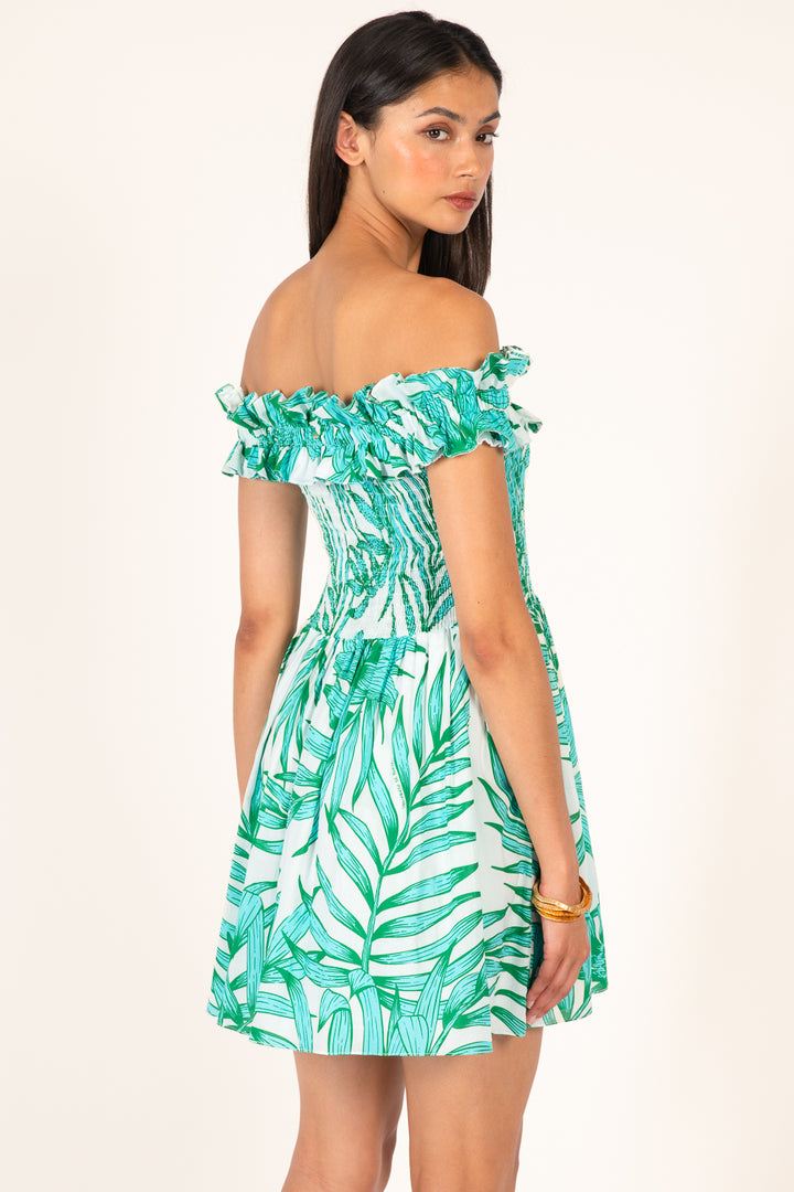 Mini Dress Amber - Green Palm Leaf - Poupette St Barth
