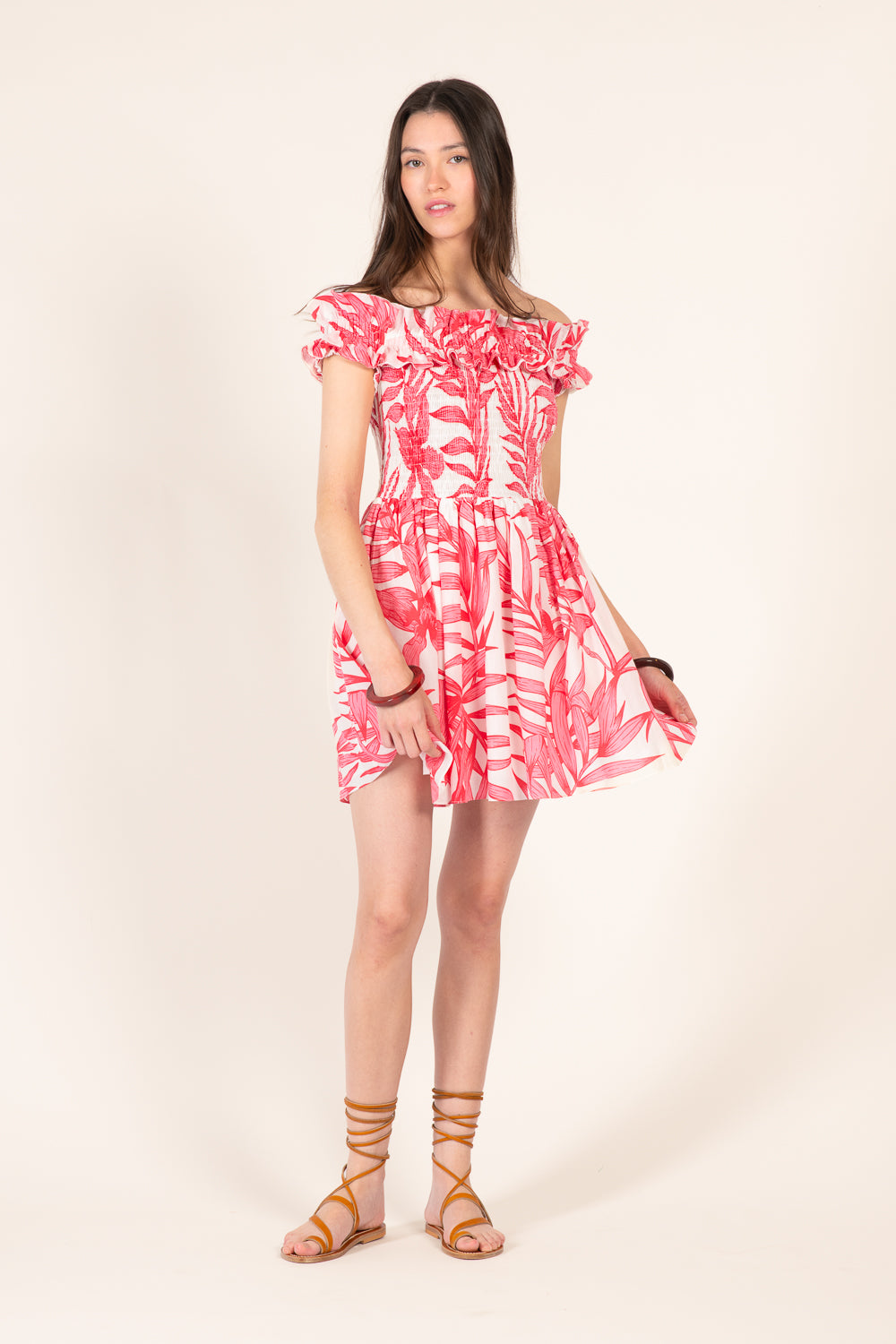 Mini Dress Amber - Pink Palm Leaf - Poupette St Barth