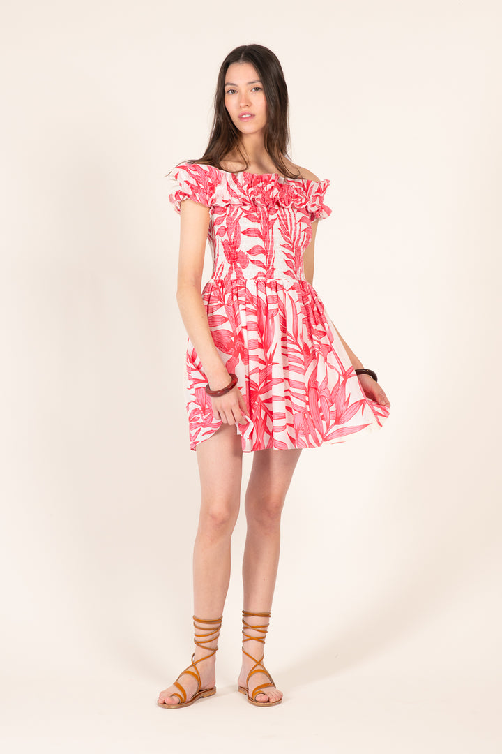 Mini Dress Amber - Pink Palm Leaf - Poupette St Barth
