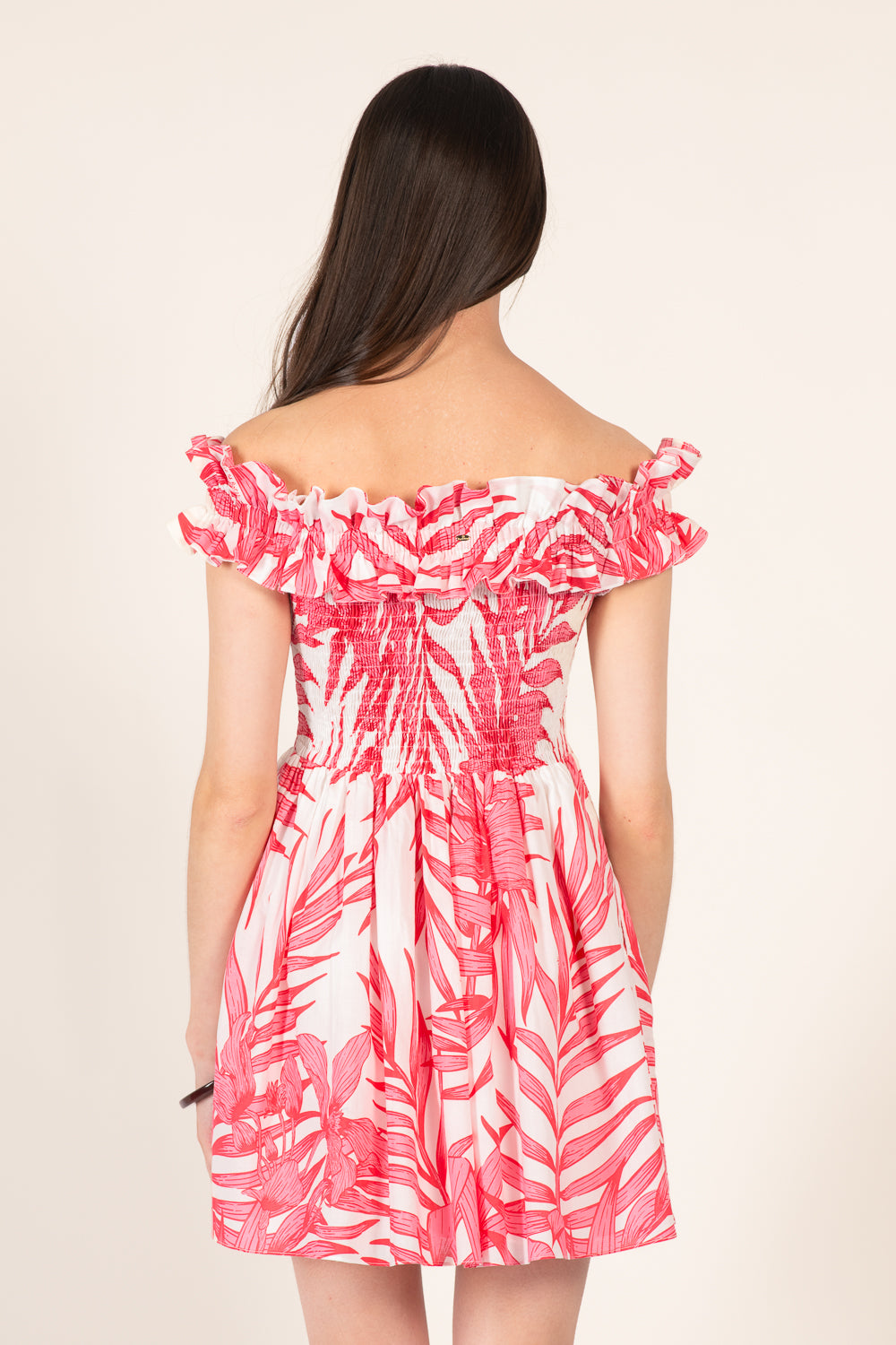 Mini Dress Amber - Pink Palm Leaf - Poupette St Barth