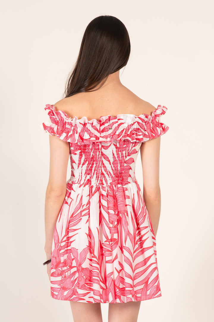 Mini Dress Amber - Pink Palm Leaf - Poupette St Barth