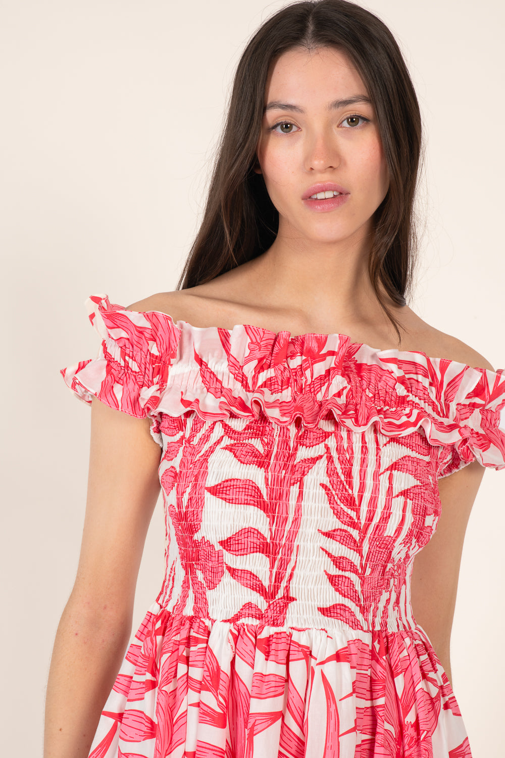 Mini Dress Amber - Pink Palm Leaf - Poupette St Barth