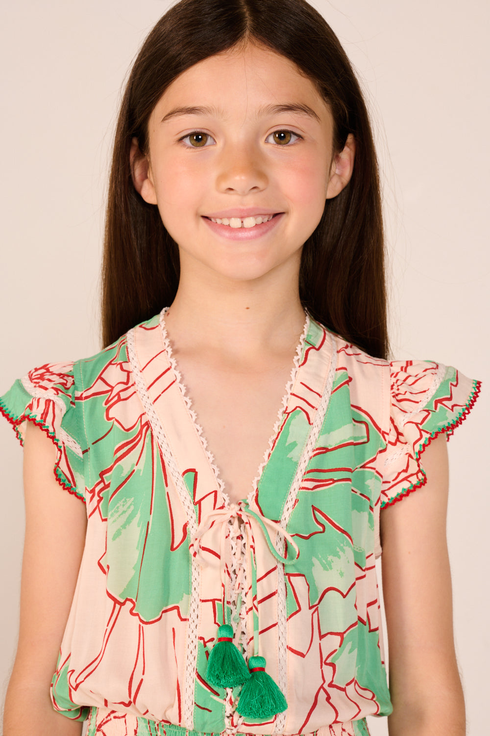 Mini Dress Anais for girls - Green Petal - Poupette St Barth