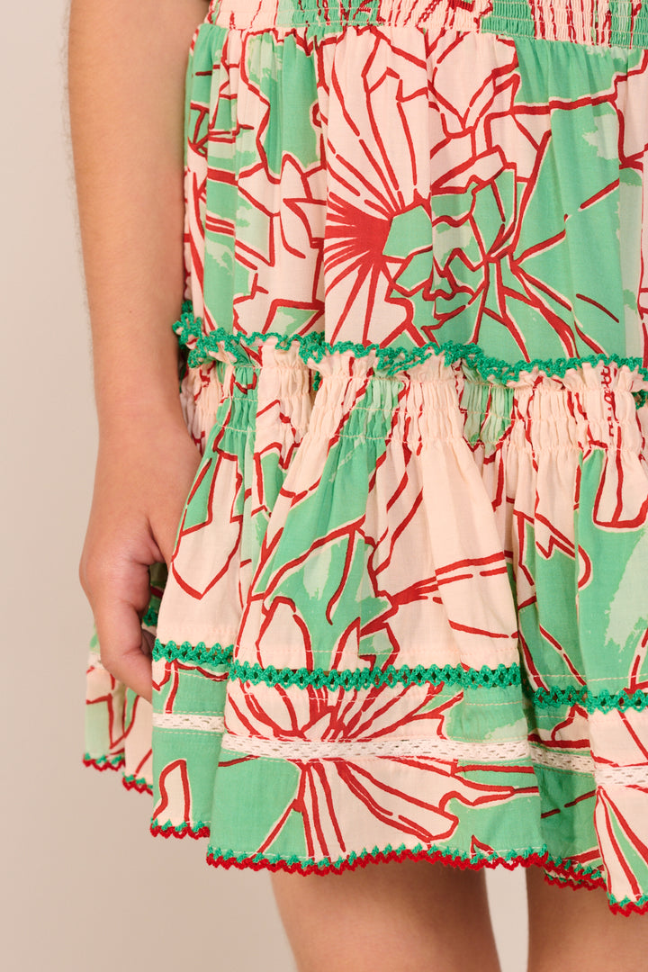 Mini Dress Anais for girls - Green Petal - Poupette St Barth