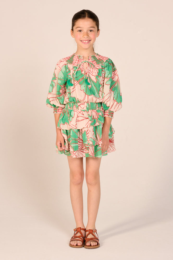 Mini Dress Anna for girls - Green Petal - Poupette St Barth
