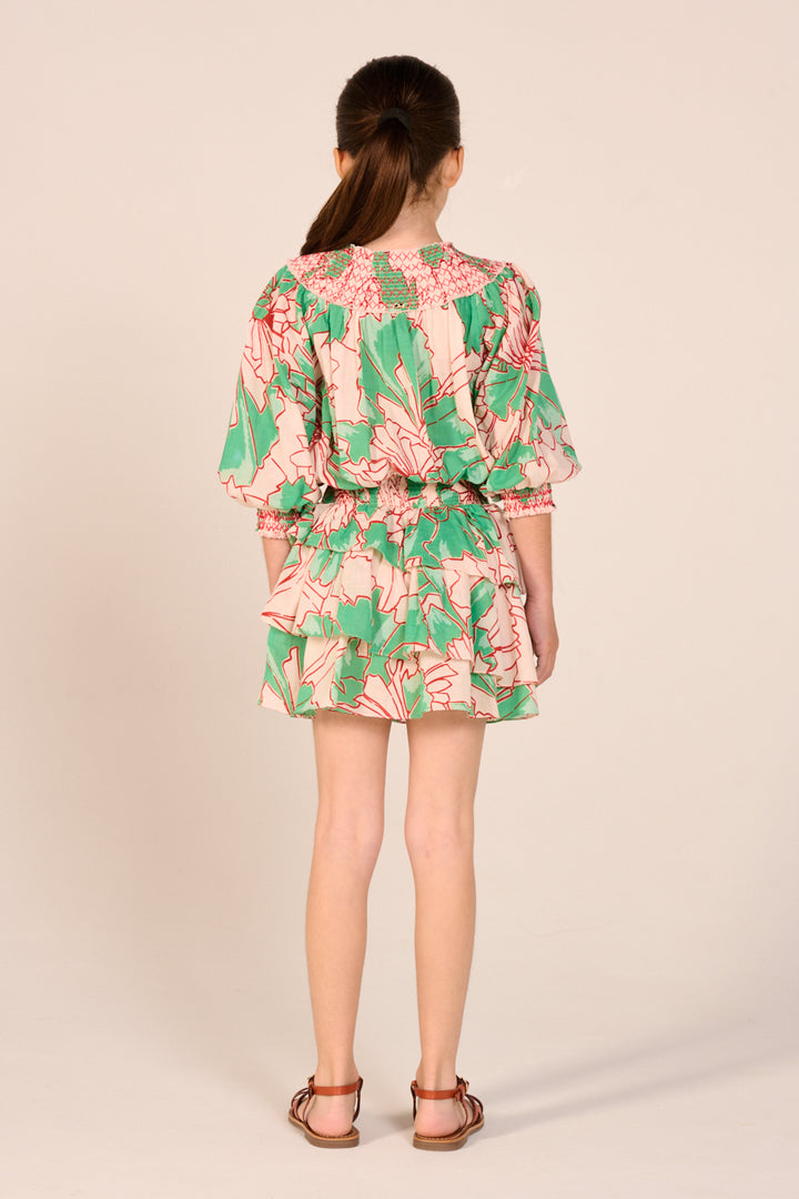Mini Dress Anna for girls - Green Petal - Poupette St Barth
