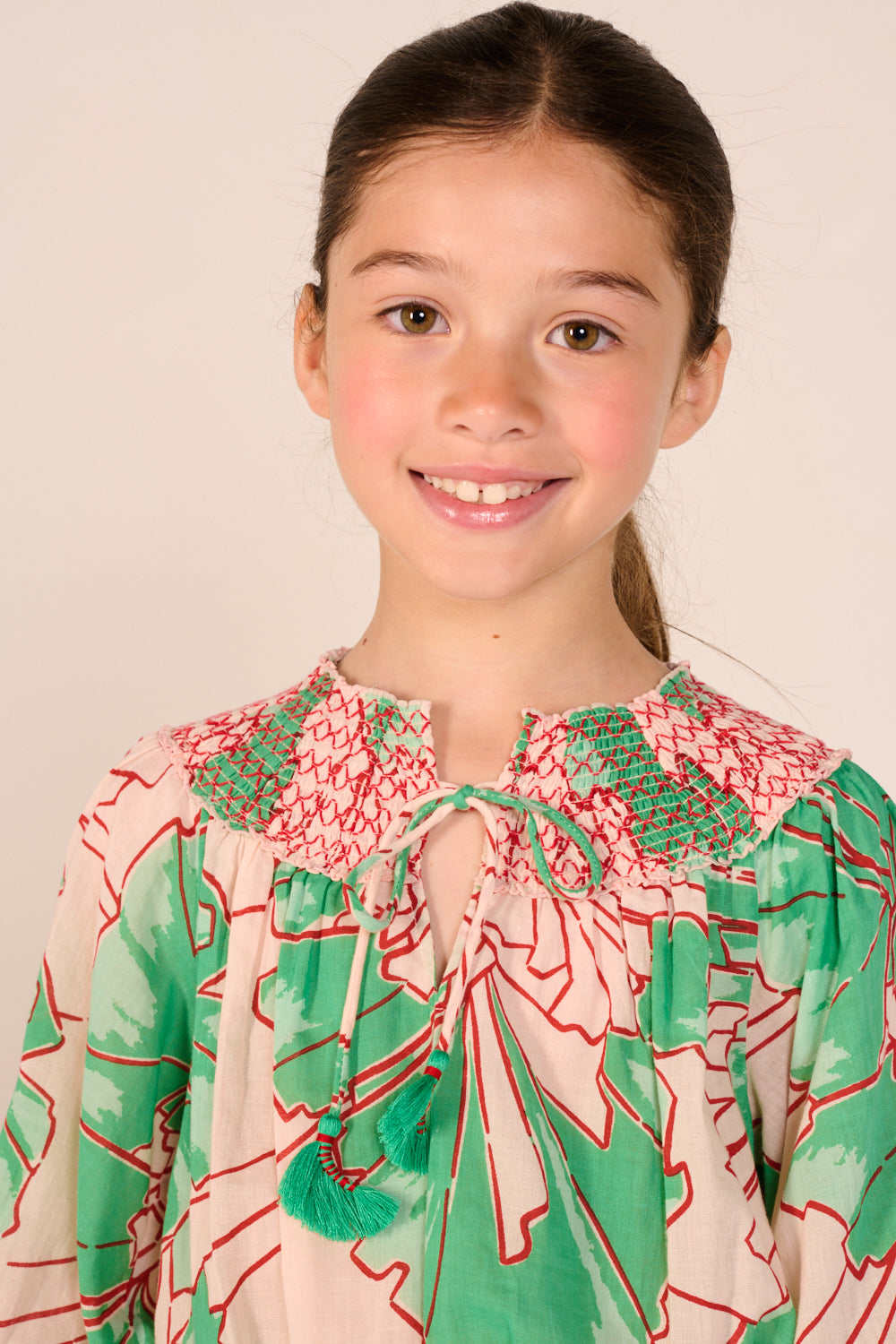 Mini Dress Anna for girls - Green Petal - Poupette St Barth