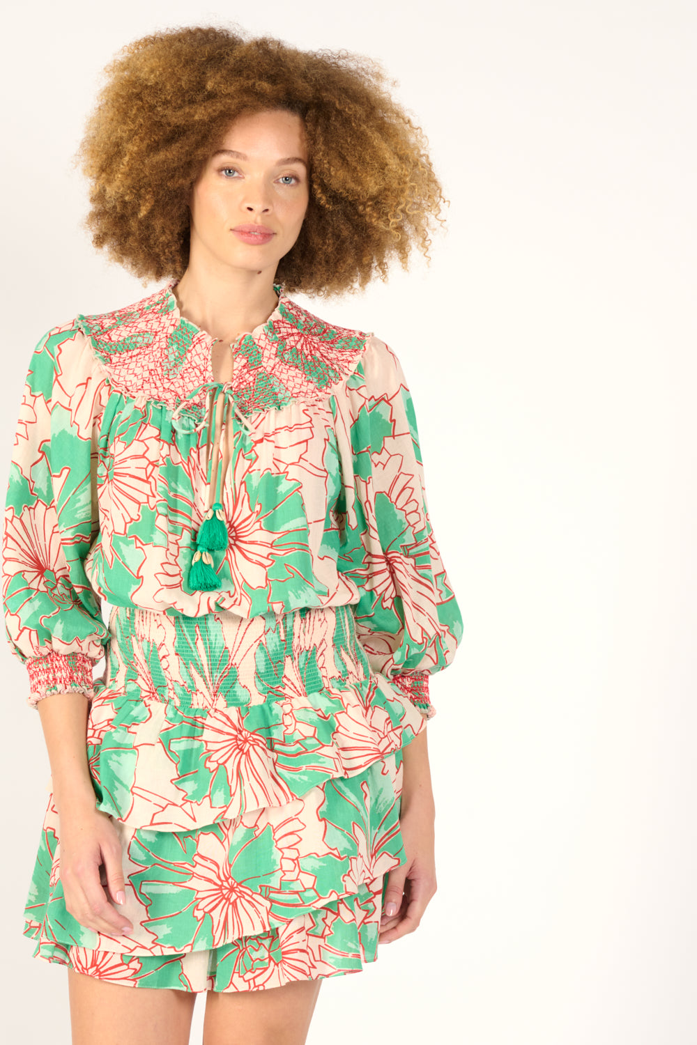 Mini Dress Anna - Green Petal - Poupette St Barth