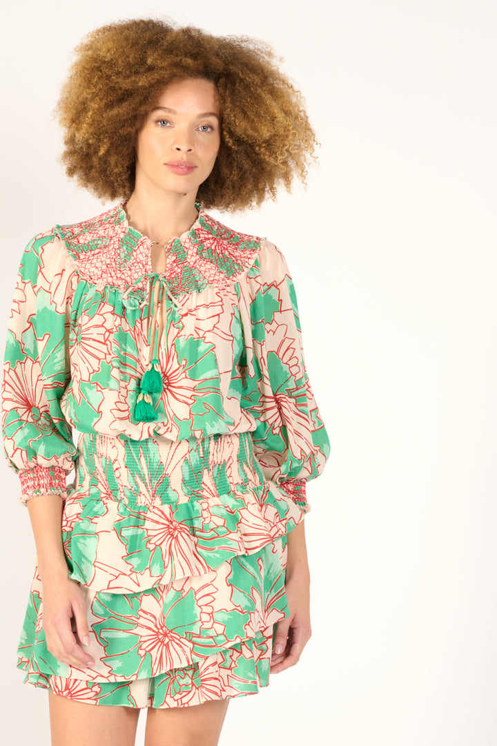 Mini Dress Anna - Green Petal - Poupette St Barth