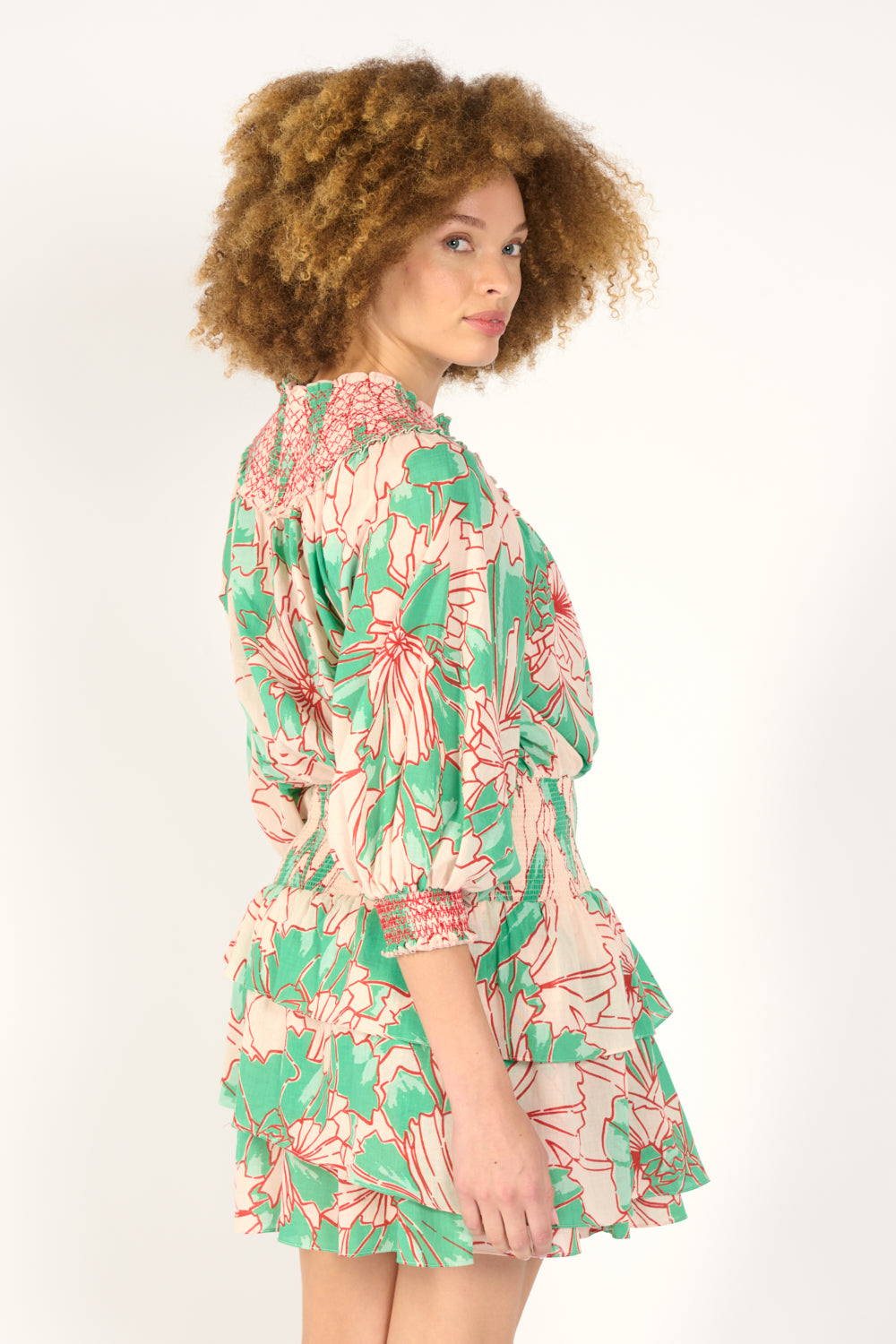 Mini Dress Anna - Green Petal - Poupette St Barth