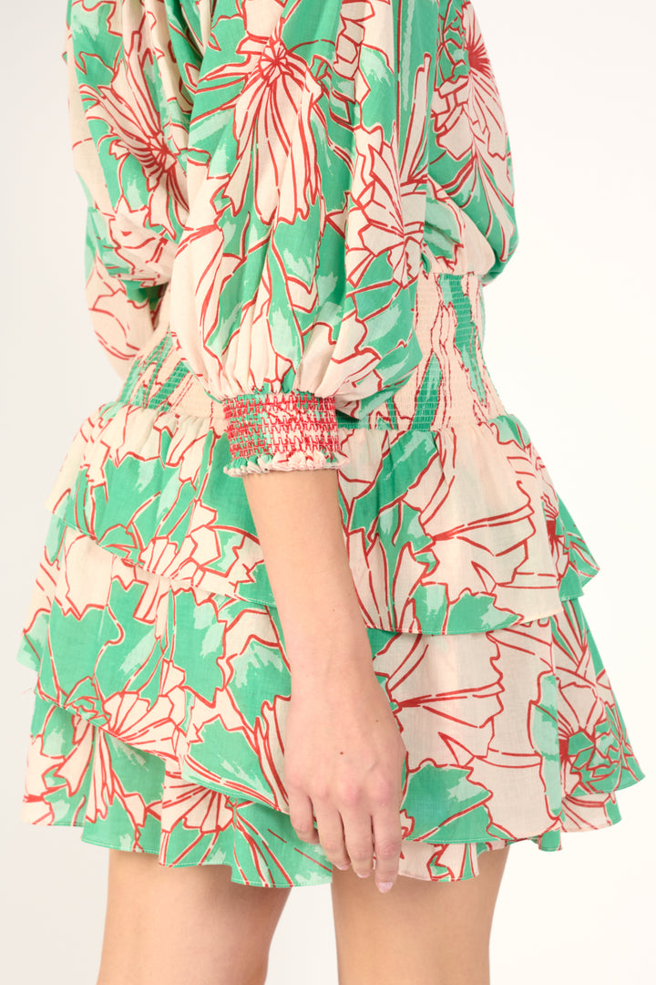 Mini Dress Anna - Green Petal - Poupette St Barth