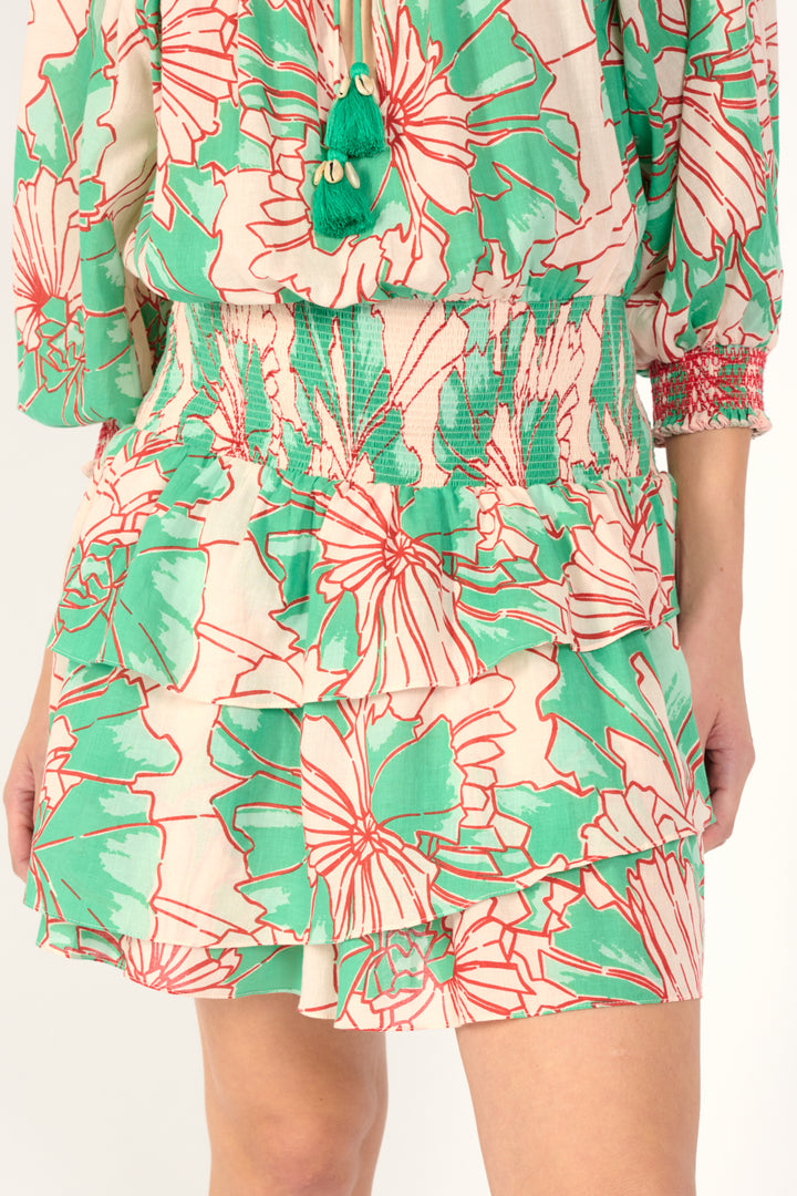 Mini Dress Anna - Green Petal - Poupette St Barth