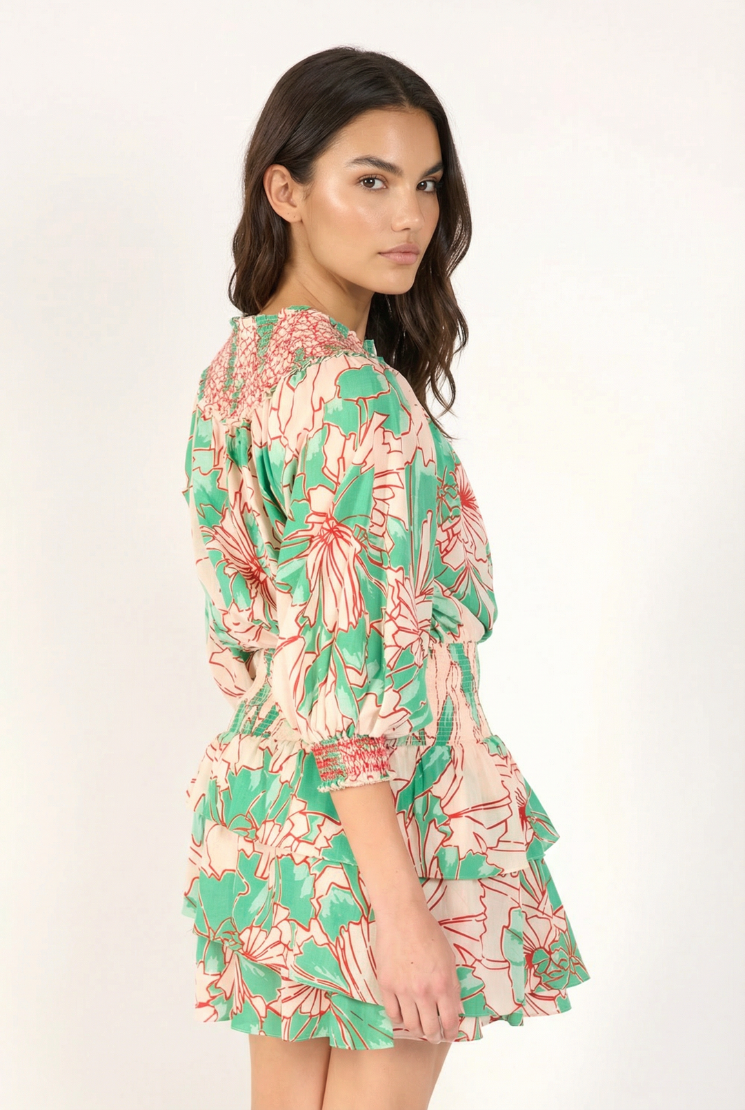 Mini Dress Anna - Green Petal - Poupette St Barth