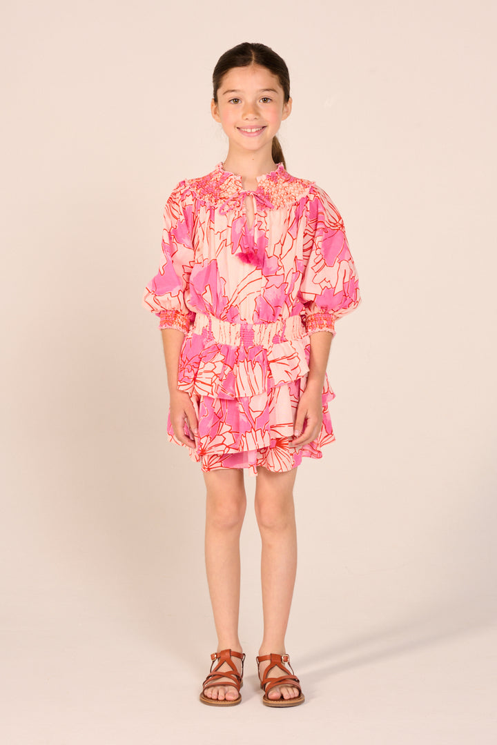 Mini Dress Anna for girls - Pink Petal - Poupette St Barth