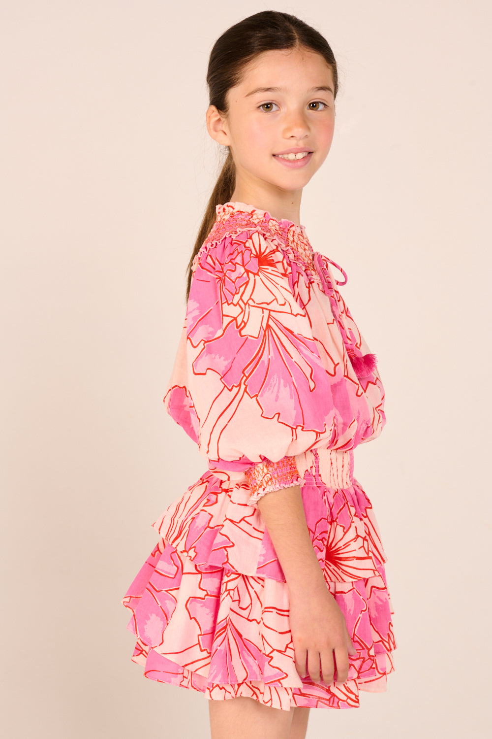 Mini Dress Anna for girls - Pink Petal - Poupette St Barth