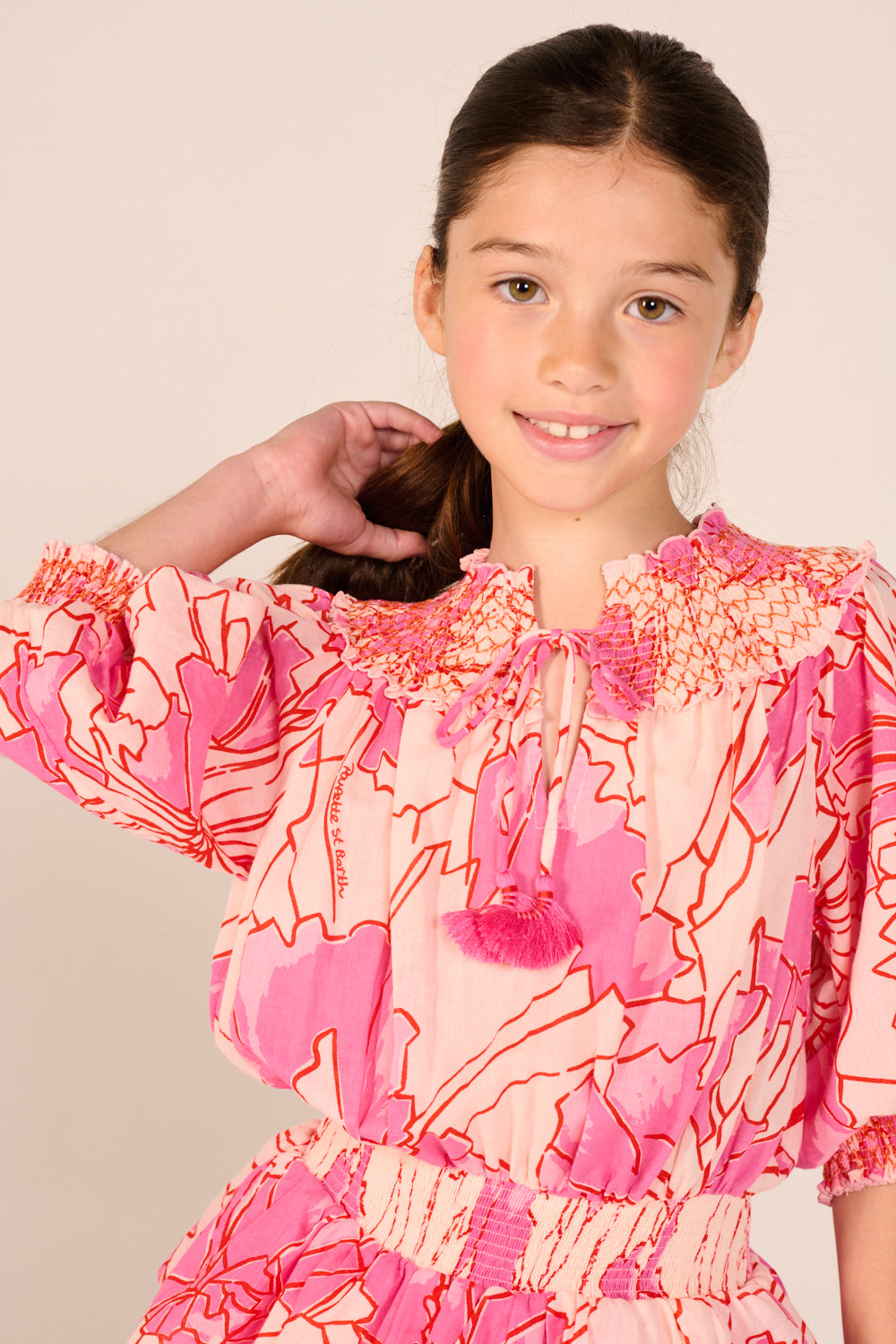 Mini Dress Anna for girls - Pink Petal - Poupette St Barth