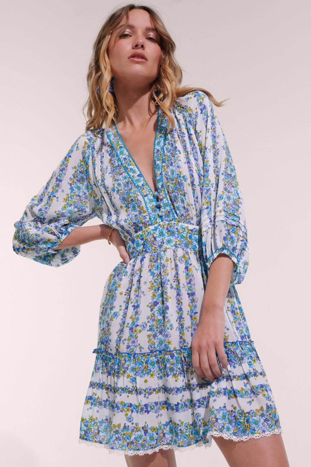 Robe Courte Bera - Blue Waves Flowers