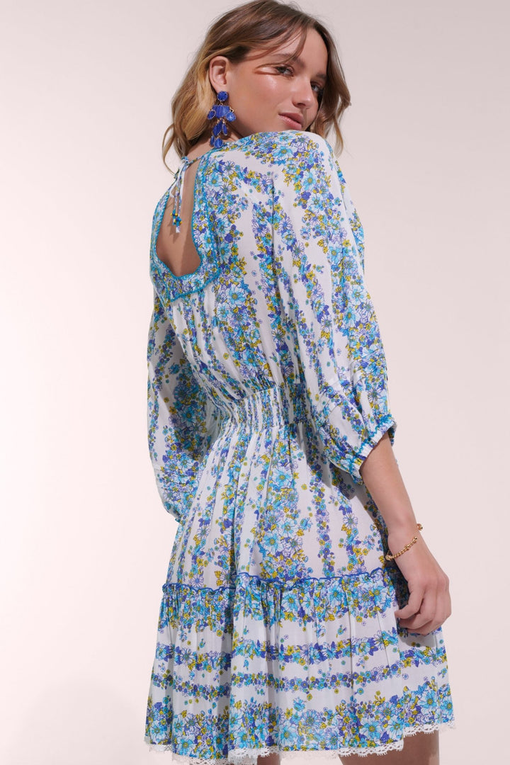 Robe Courte Bera - Blue Waves Flowers