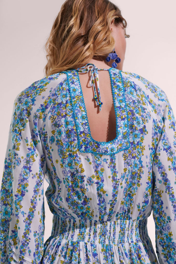 Robe Courte Bera - Blue Waves Flowers