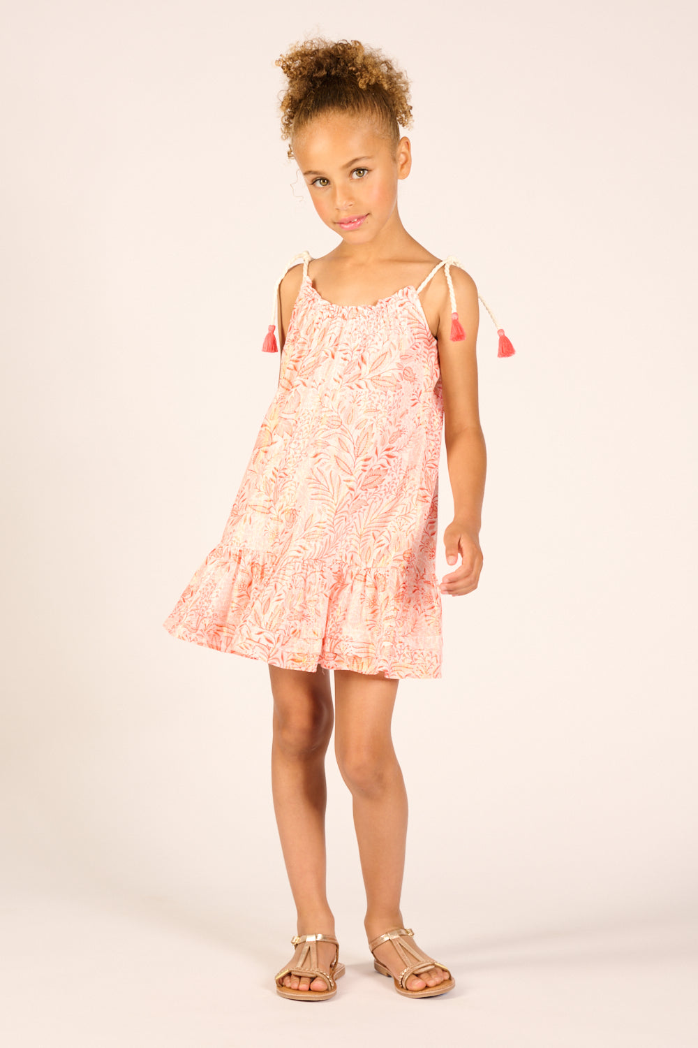 Mini Dress Billie for girls - Orange Palmarosa - Poupette St Barth