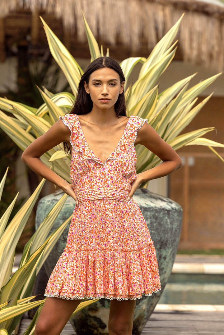 Robe Courte Bruna - Orange Ocean Flowers