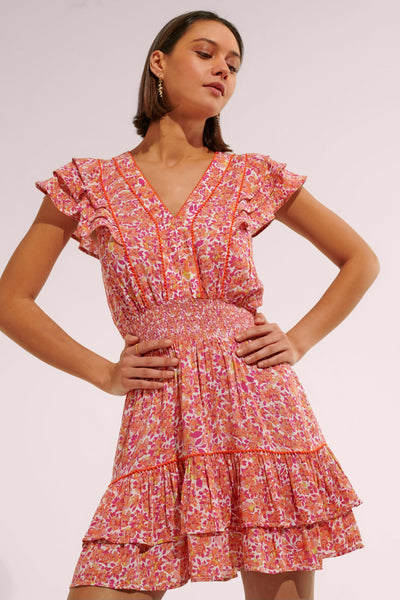 Ordifree 2022 Summer Women Mini Dress Short Sleeve Lace Up Flower Print  Sweet Floral Short Corset Dress - Karanube