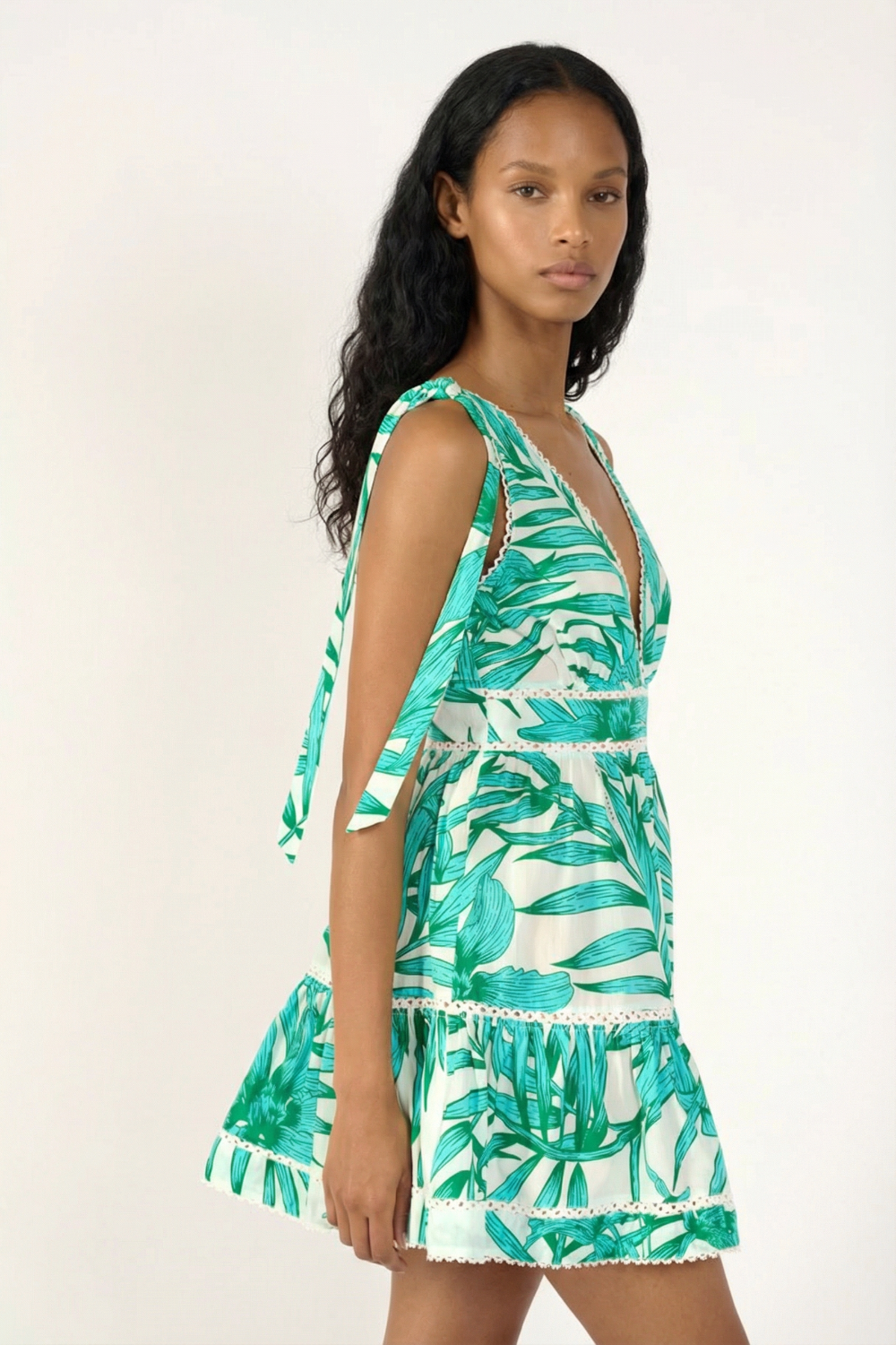 Mini Dress Cara - Green Palm Leaf - Poupette St Barth