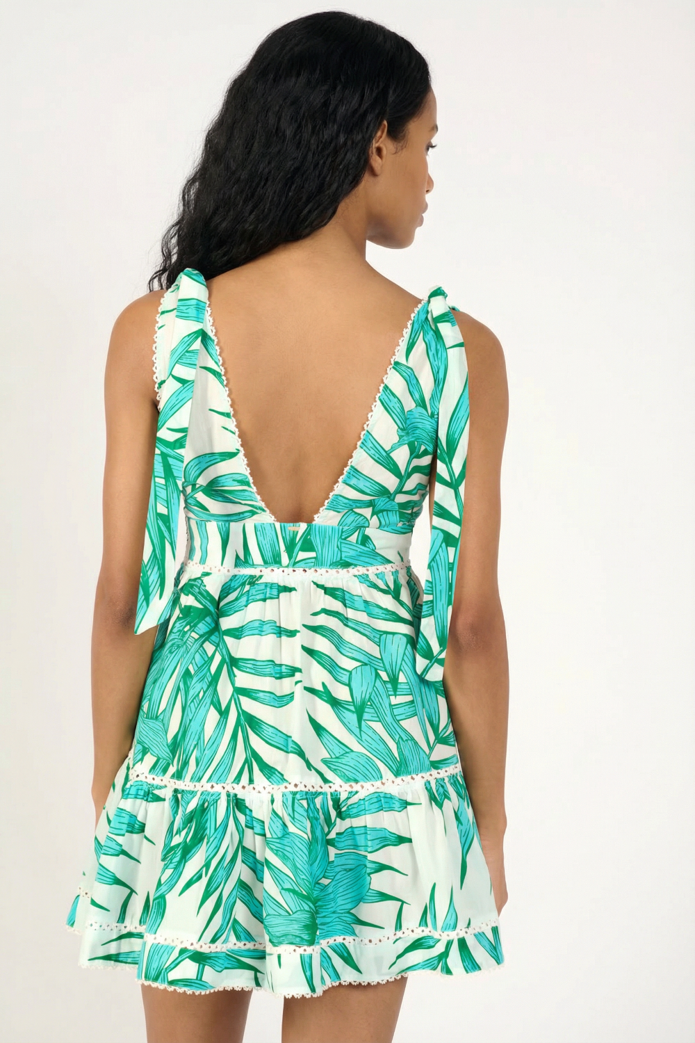 Mini Dress Cara - Green Palm Leaf - Poupette St Barth